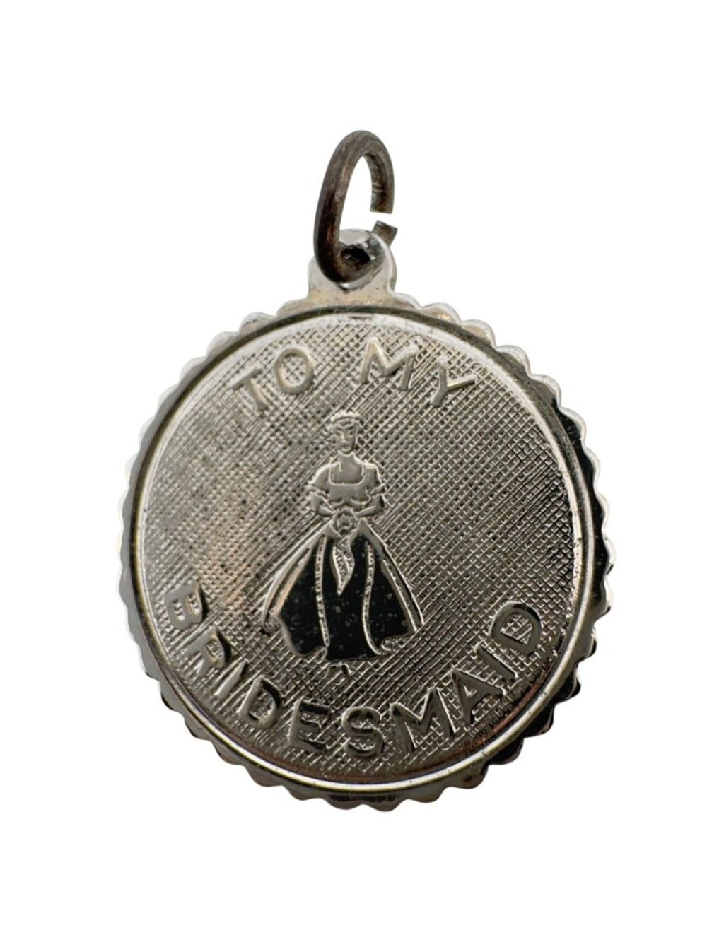 Elco Sterling 925 Silver 60s To My Bridesmaid Vtg Round Charm Pendant Scalloped